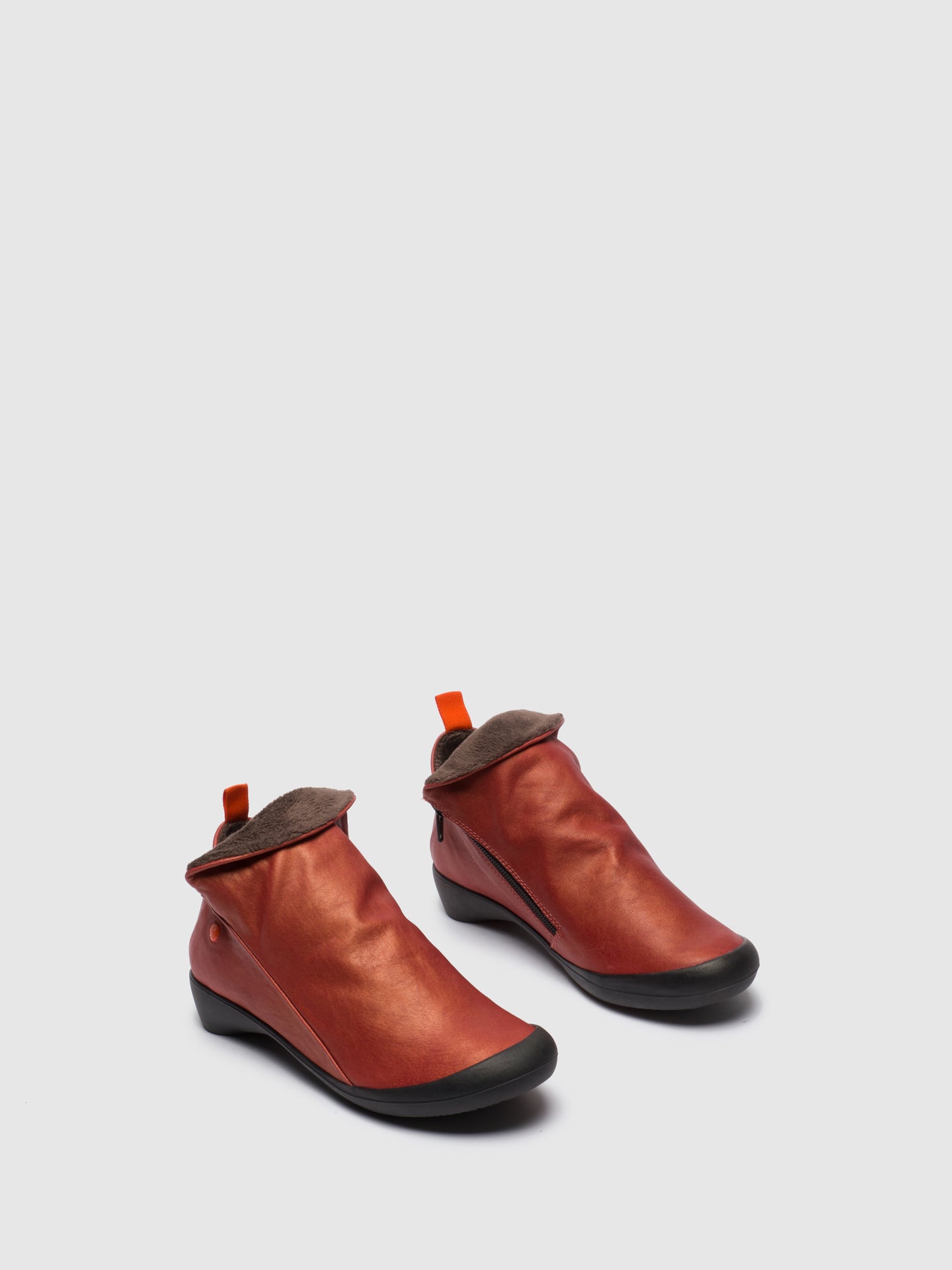 Softinos Red Leather Zip Up Ankle Boots